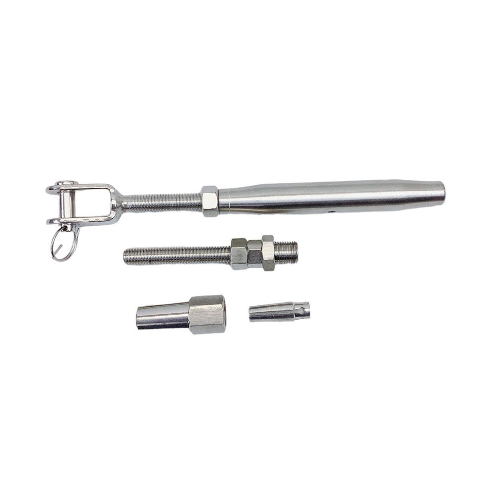 4 Pc Set Stainless Steel T316 Cable Jaw Swageless Pipe Turnbuckle, Wire Rope Railing Tensioner for Marine, Deck, and Outdoor Use