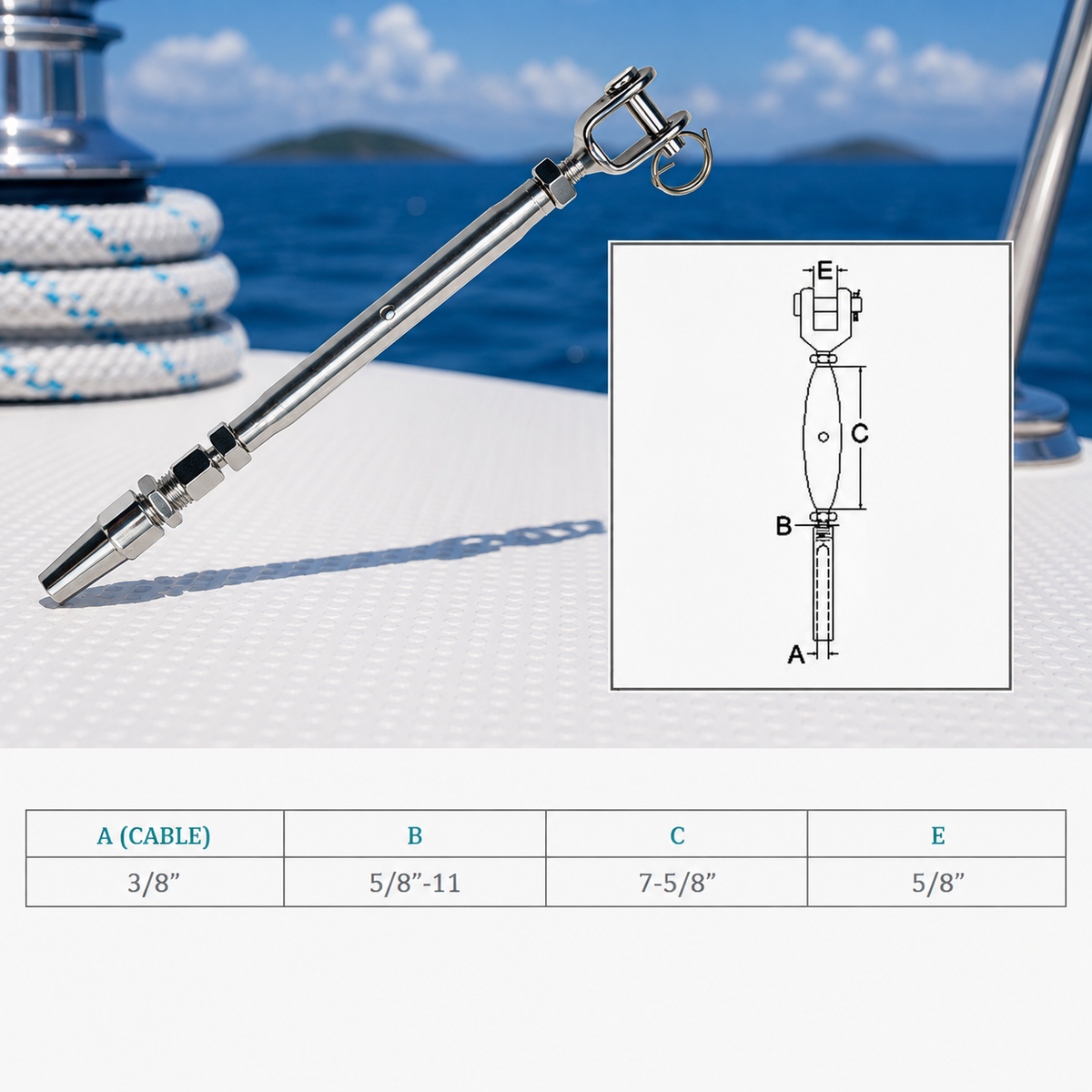 4 Pc Set Stainless Steel T316 Cable Jaw Swageless Pipe Turnbuckle, Wire Rope Railing Tensioner for Marine, Deck, and Outdoor Use