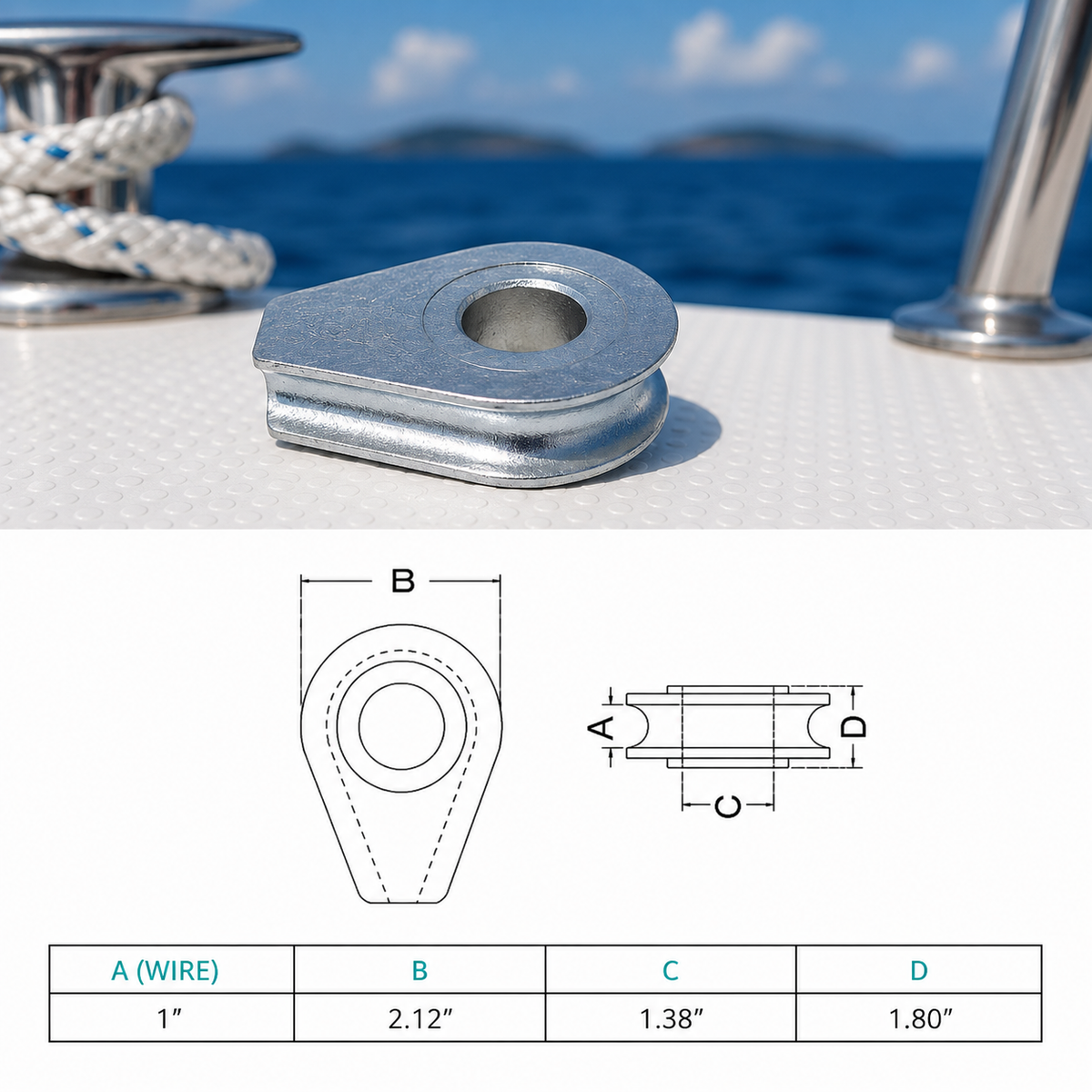 Marine T316 Stainless Steel Solid Thimble, Precision Cast Wire Rope Thimble for Cable, Rigging, Boat, Dock, and Outdoor Use