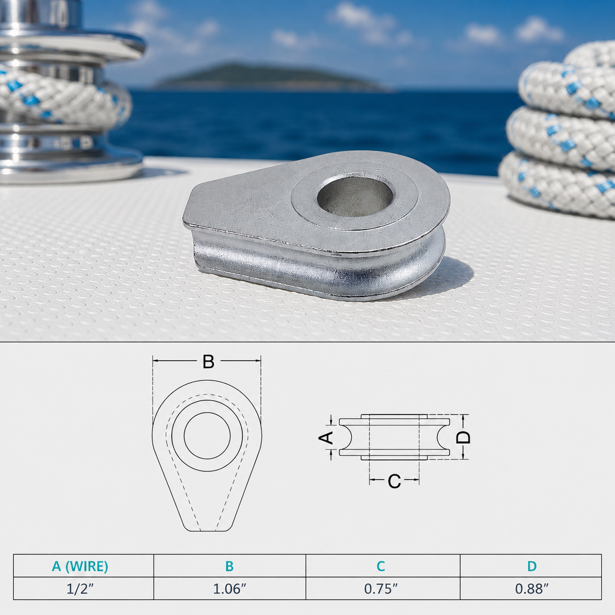 Marine T316 Stainless Steel Solid Thimble, Precision Cast Wire Rope Thimble for Cable, Rigging, Boat, Dock, and Outdoor Use