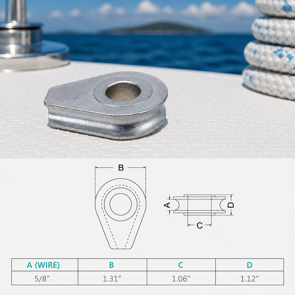 Marine T316 Stainless Steel Solid Thimble, Precision Cast Wire Rope Thimble for Cable, Rigging, Boat, Dock, and Outdoor Use