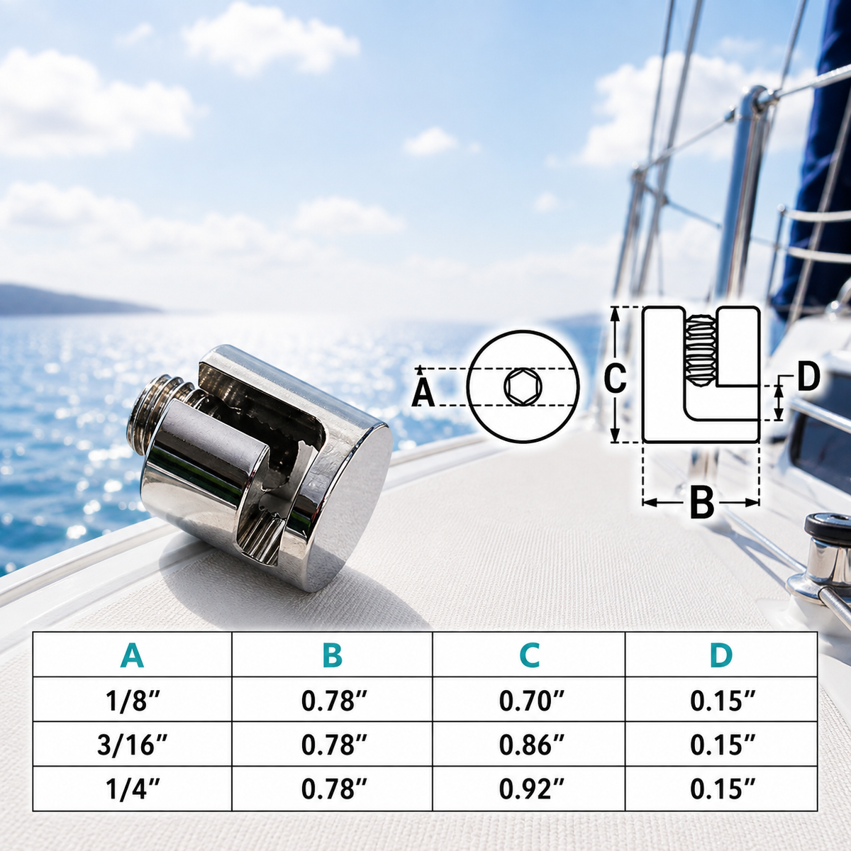 10 pc Set T316 Stainless Steel Adjustable Cross Cable Clip Clamp, Wire Cable Rope Clamp for Marine, Deck Railing