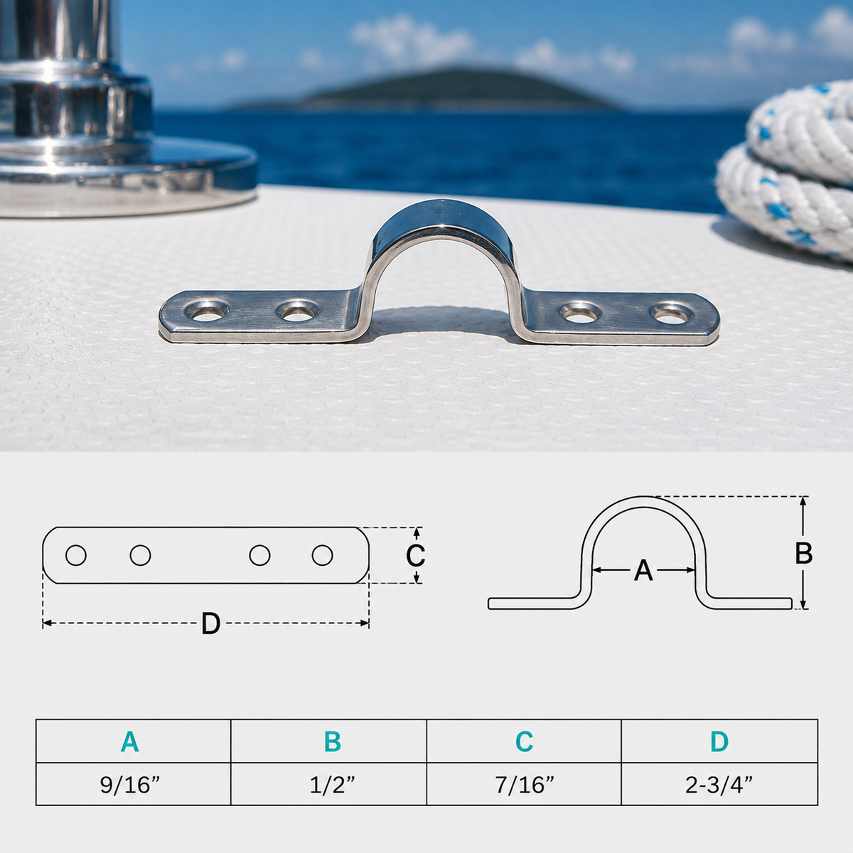 4 pc Set T316 Stainless Steel Eye Strap 4 Holes, Marine Hardware Pad Eye for Lifting, Rigging, Boat, Dock, Deck, and Rope Use