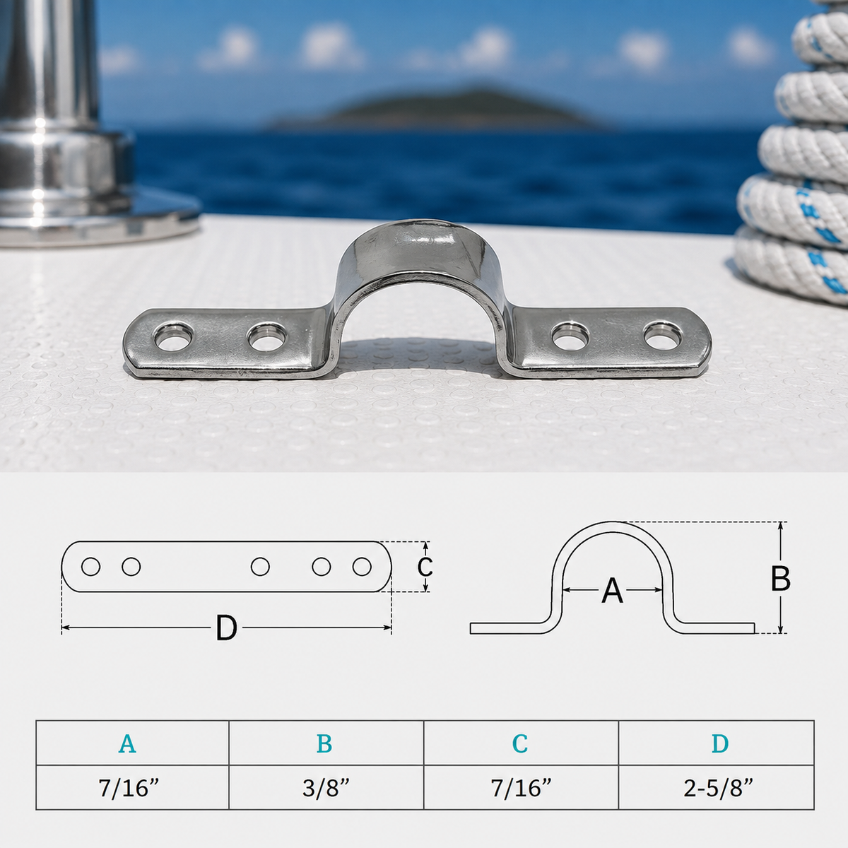 4 pc Set T316 Stainless Steel Eye Strap 4 Holes, Marine Hardware Pad Eye for Lifting, Rigging, Boat, Dock, Deck, and Rope Use