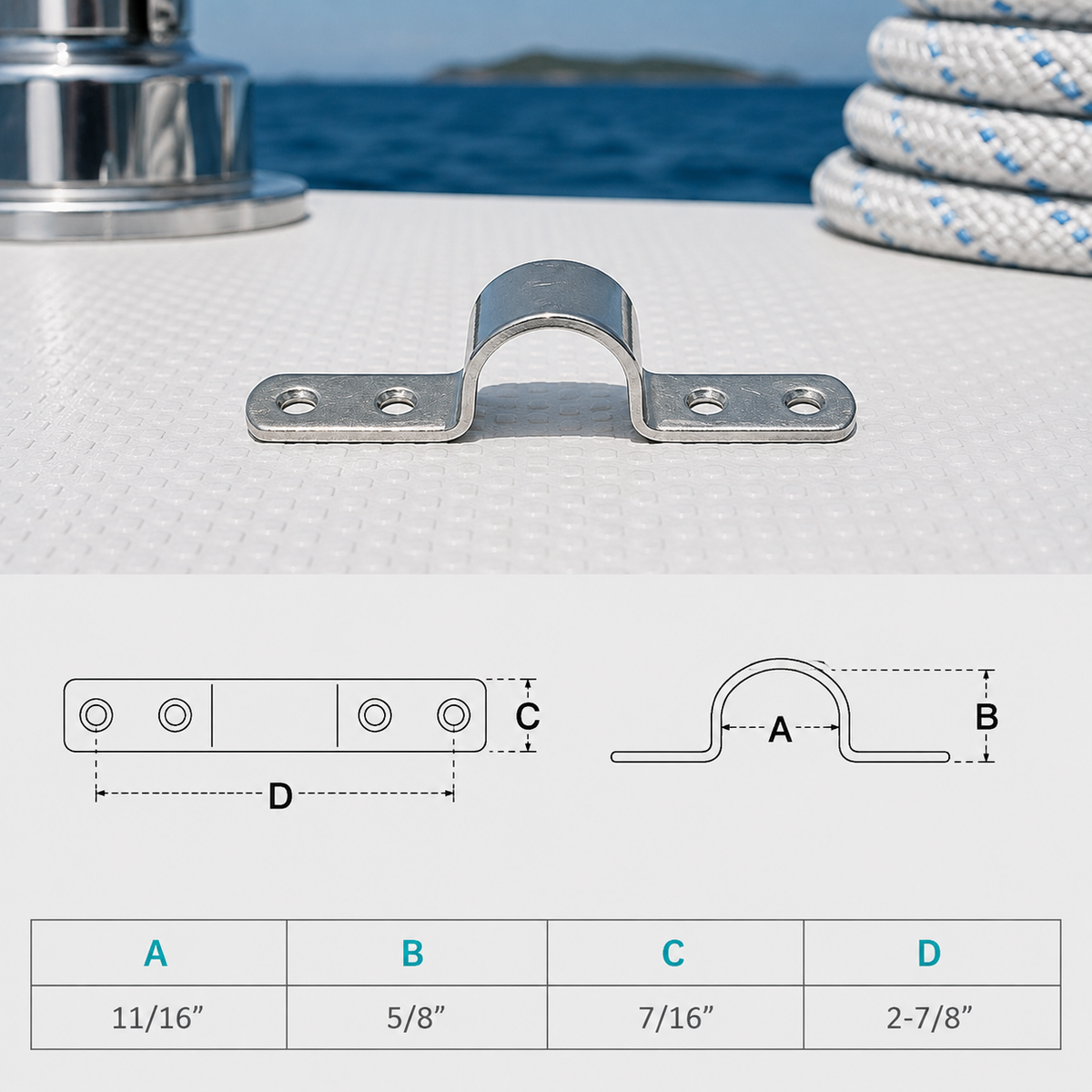 4 pc Set T316 Stainless Steel Eye Strap 4 Holes, Marine Hardware Pad Eye for Lifting, Rigging, Boat, Dock, Deck, and Rope Use