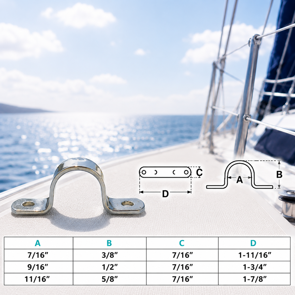 4 Pc Set Stainless Steel T316 Eye Strap with 2 Holes, Marine Hardware for Lifting, Rigging, Rope, Cable