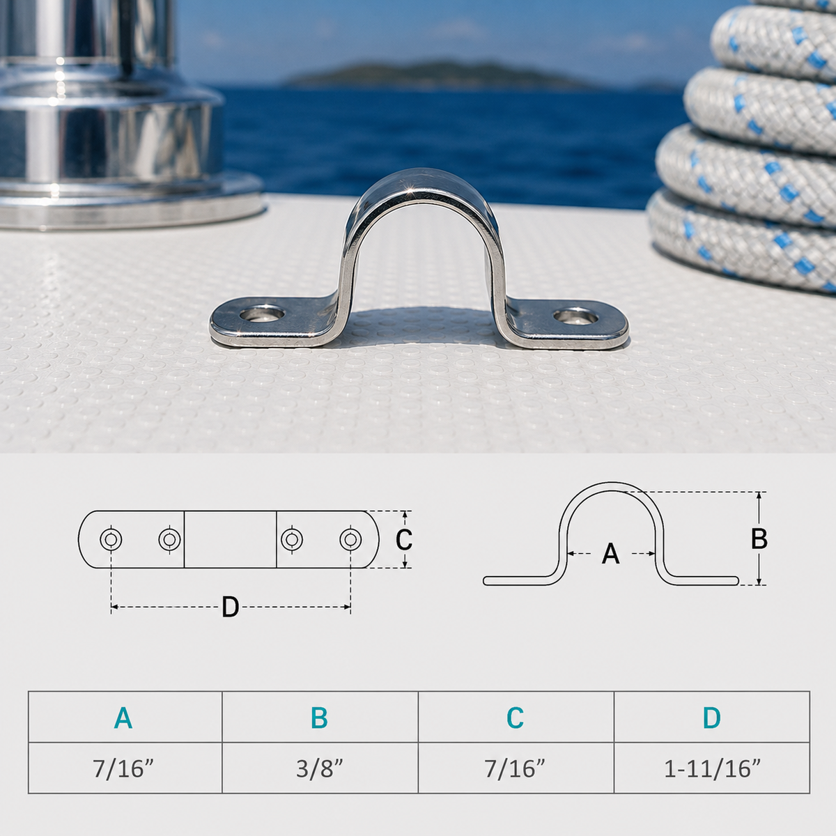 4 Pc Set Stainless Steel T316 Eye Strap with 2 Holes, Marine Hardware for Lifting, Rigging, Rope, Cable