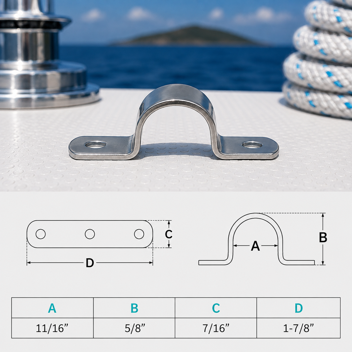 4 Pc Set Stainless Steel T316 Eye Strap with 2 Holes, Marine Hardware for Lifting, Rigging, Rope, Cable