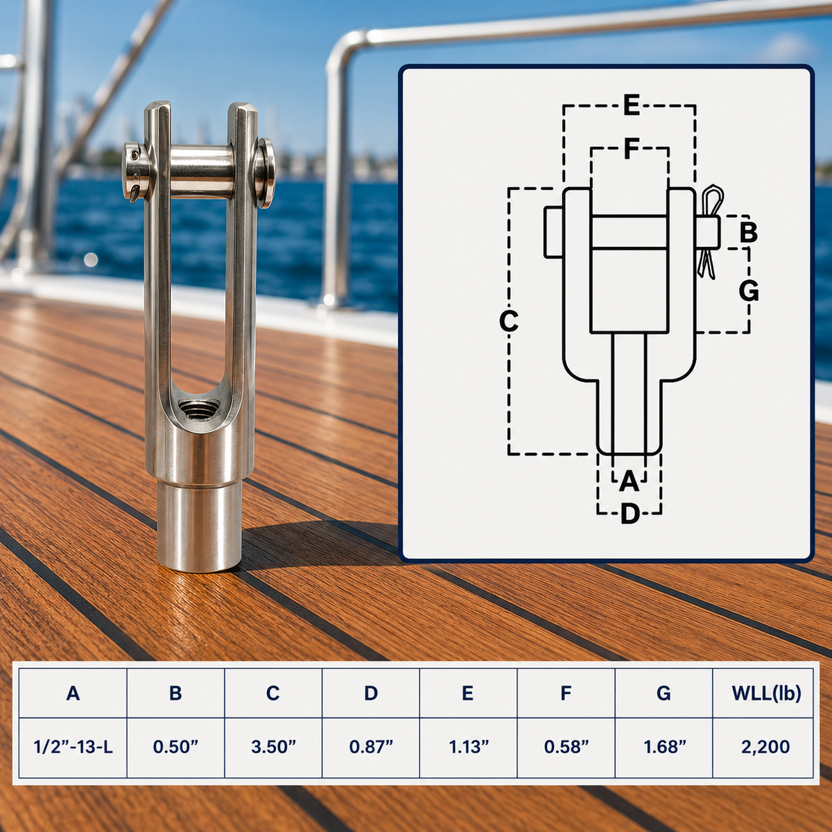 4 Pc Set Marine T316 Stainless Steel Left Handed Threaded Yoke End, Clevis Fork End Fitting for Boat, Dock