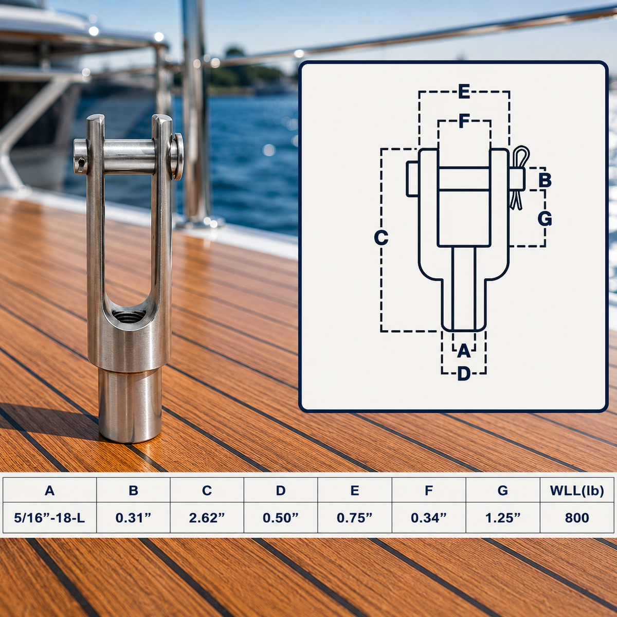 4 Pc Set Marine T316 Stainless Steel Left Handed Threaded Yoke End, Clevis Fork End Fitting for Boat, Dock