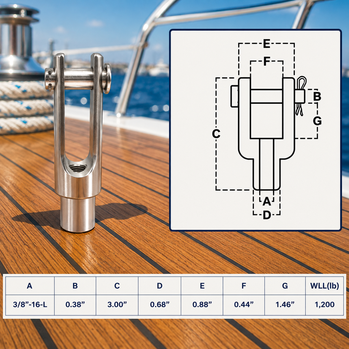 4 Pc Set Marine T316 Stainless Steel Left Handed Threaded Yoke End, Clevis Fork End Fitting for Boat, Dock