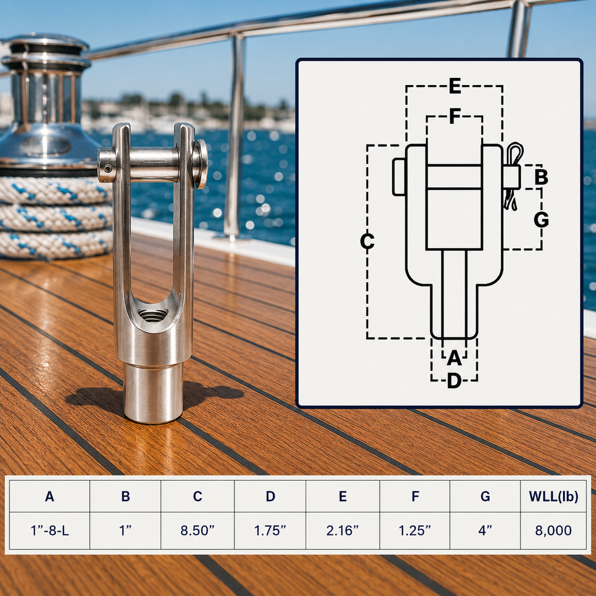 4 Pc Set Marine T316 Stainless Steel Left Handed Threaded Yoke End, Clevis Fork End Fitting for Boat, Dock
