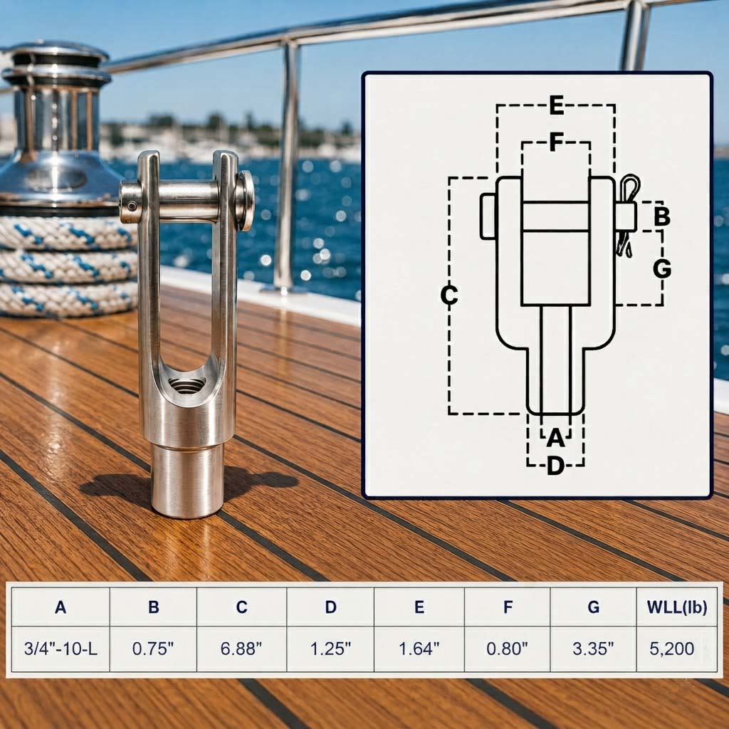 4 Pc Set Marine T316 Stainless Steel Left Handed Threaded Yoke End, Clevis Fork End Fitting for Boat, Dock