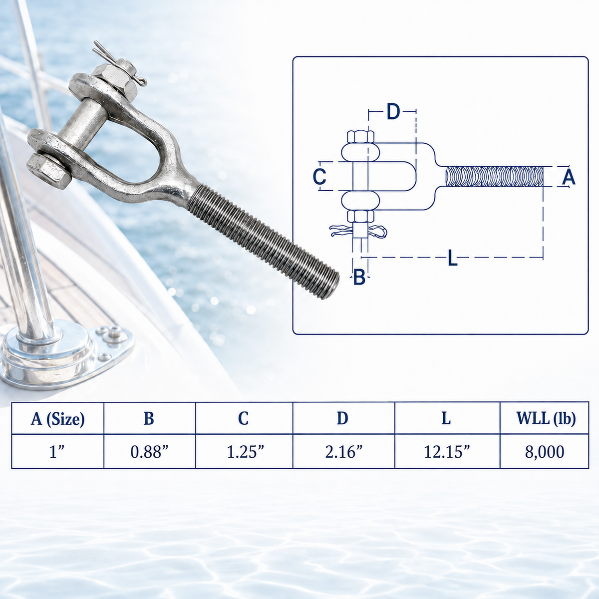 4 Pc Set T316 Stainless Steel Drop Forged Turnbuckle Jaw Right Hand Thread, Marine Rigging Jaw End Fitting for Cable Wire Rope