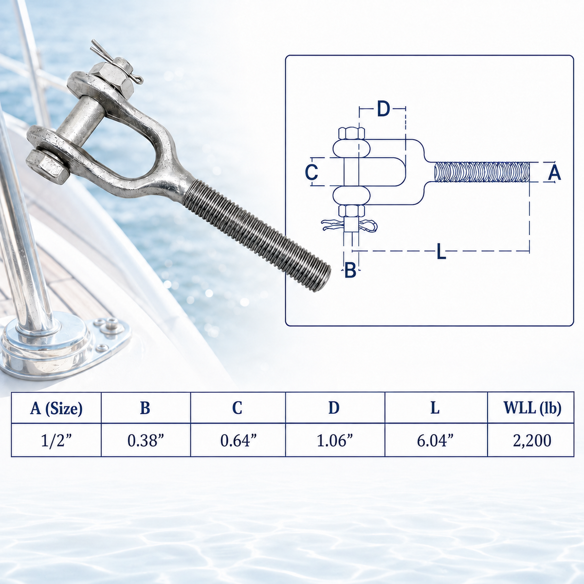 4 Pc Set T316 Stainless Steel Drop Forged Turnbuckle Jaw Right Hand Thread, Marine Rigging Jaw End Fitting for Cable Wire Rope