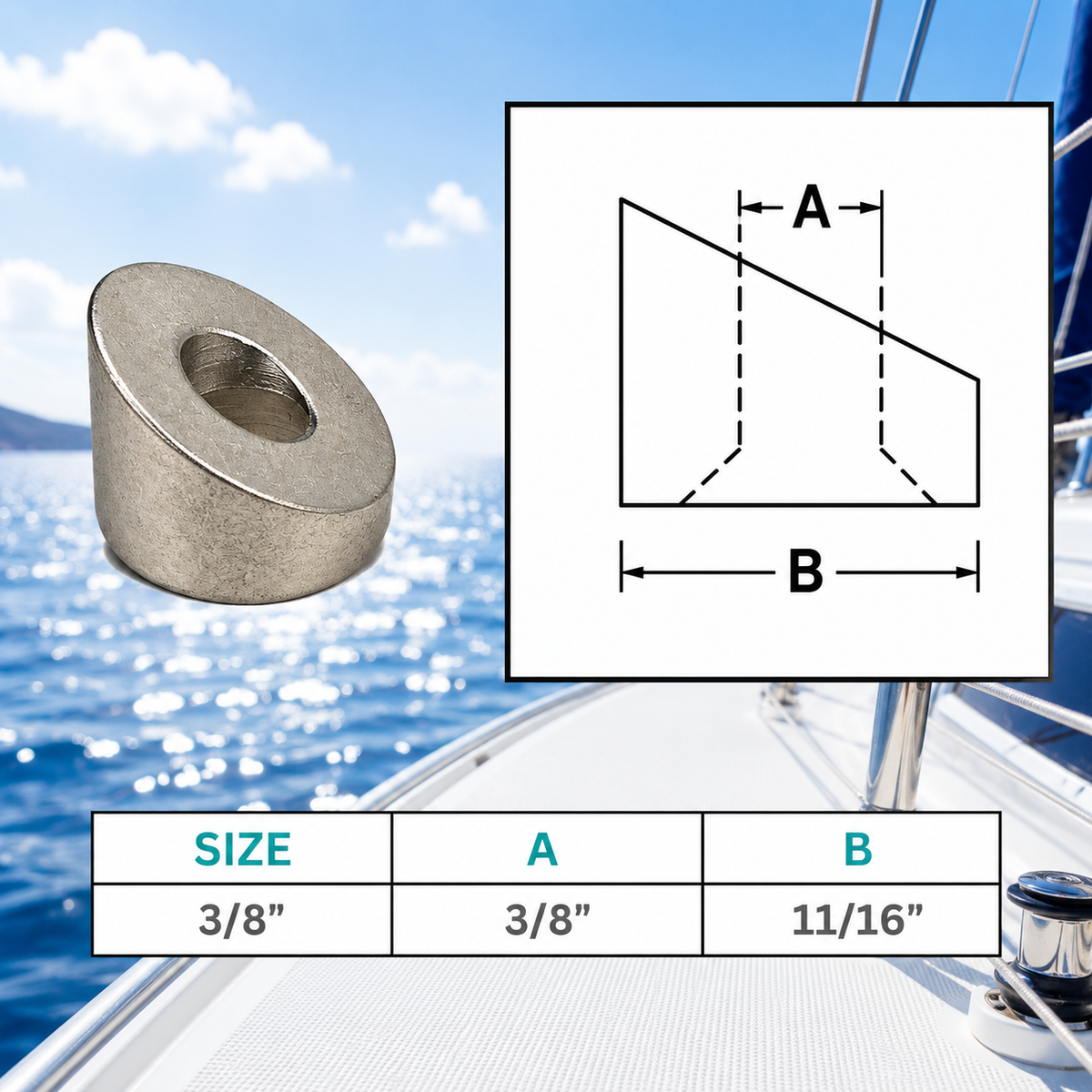 4 Pc Set Marine T316 Stainless Steel 30 Degree Countersunk Angle Washer, Cable Railing Beveled Washer for Deck and Stair Rail