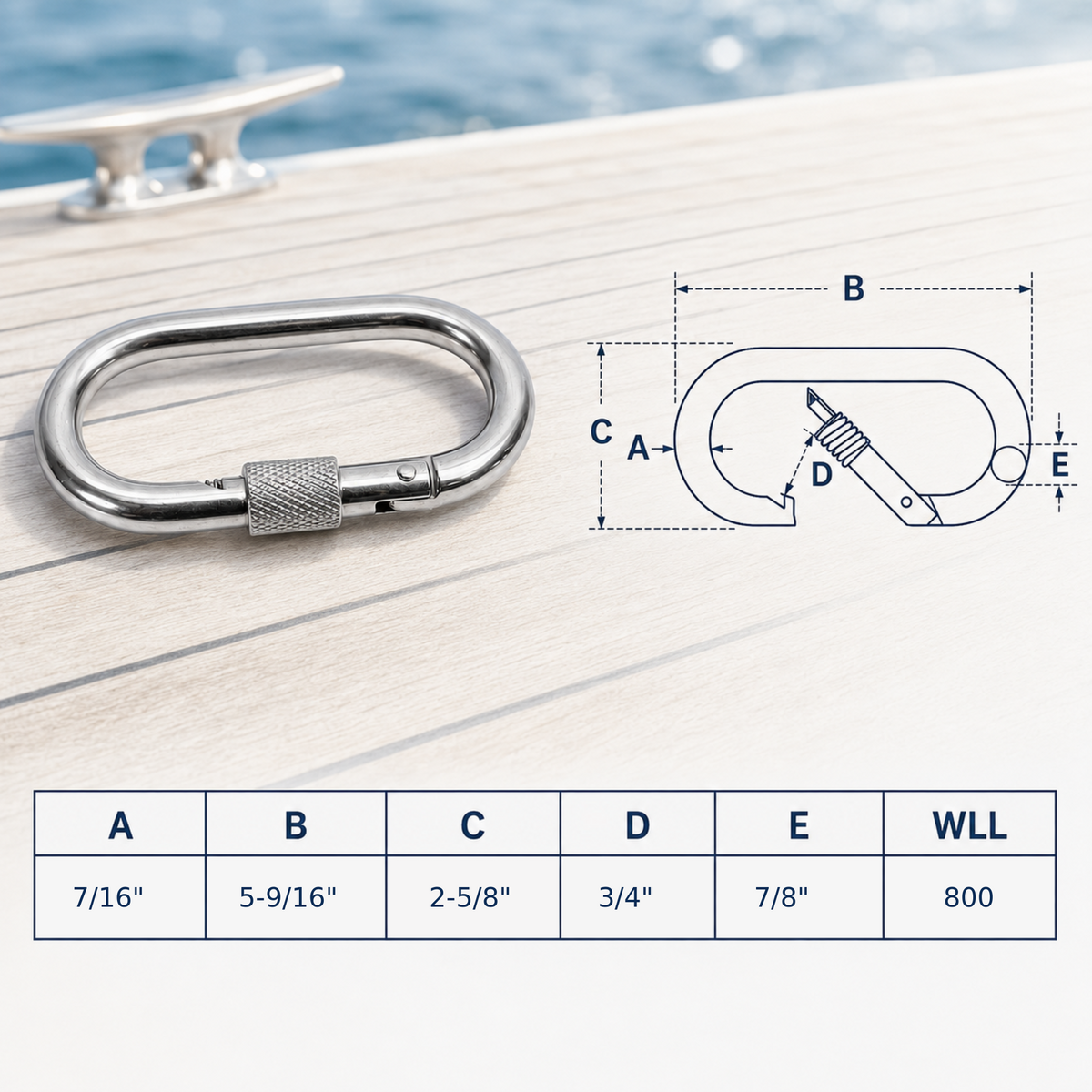 4 Pc Set Marine T316 Stainless Steel Oval Snap Spring Hook with Lock Nut, Safety Snap Hook for Rope, Chain, Cable, and Rigging