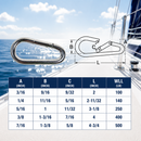 4 Pc Set Marine T316 Stainless Steel Pear Shape Snap Hook, Rigging Lift Hook for Rope, Chain, Cable, Dock, and Outdoor Hardware