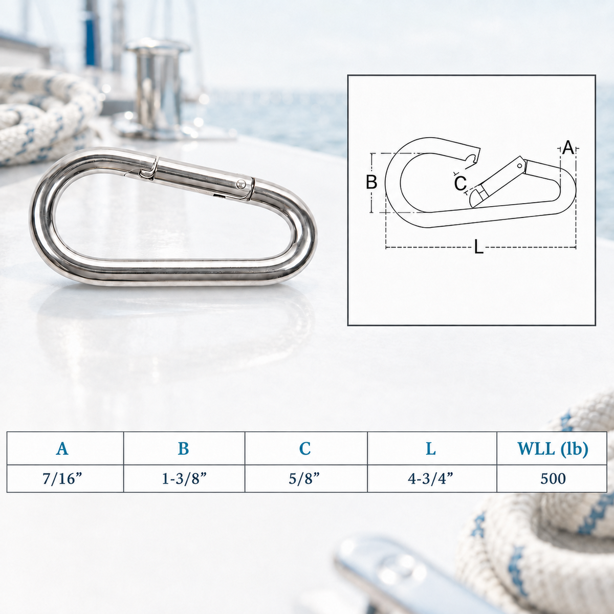 4 Pc Set Marine T316 Stainless Steel Pear Shape Snap Hook, Rigging Lift Hook for Rope, Chain, Cable, Dock, and Outdoor Hardware