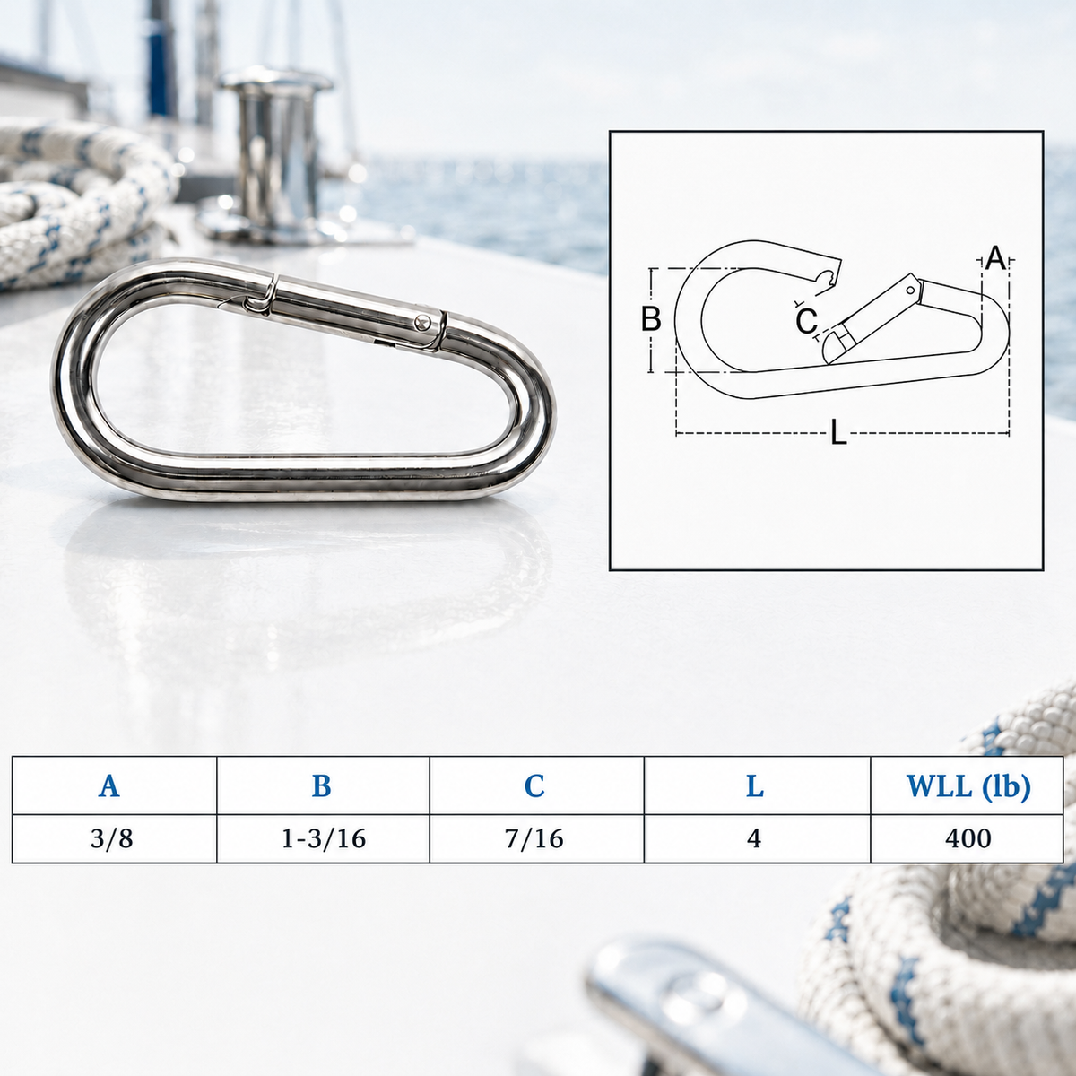 4 Pc Set Marine T316 Stainless Steel Pear Shape Snap Hook, Rigging Lift Hook for Rope, Chain, Cable, Dock, and Outdoor Hardware