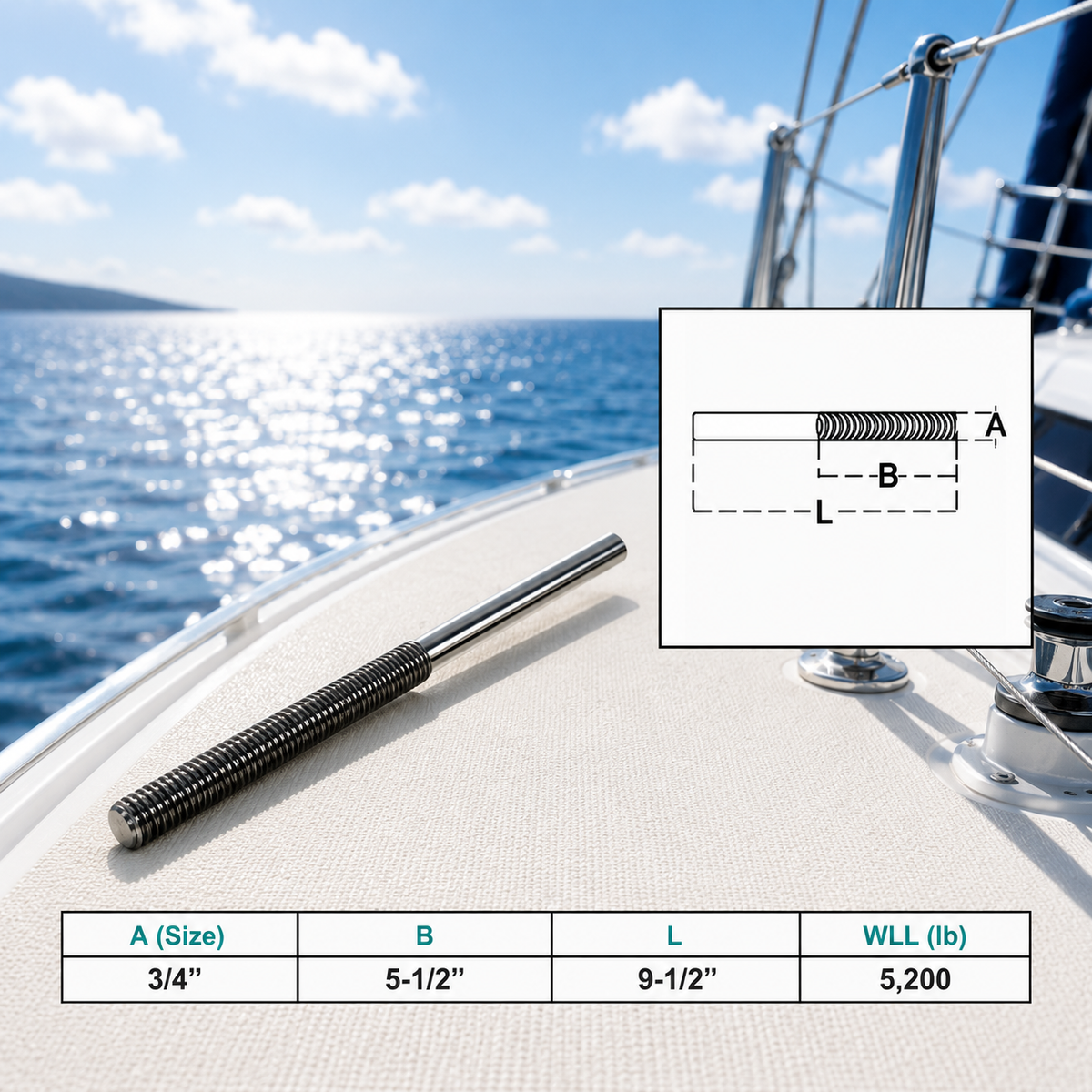 4 Pc Set Marine T316 Forged Stainless Steel Stub End RH Thread Turnbuckle, Right Hand Thread Cable Rigging Tensioner for Boat and Dock