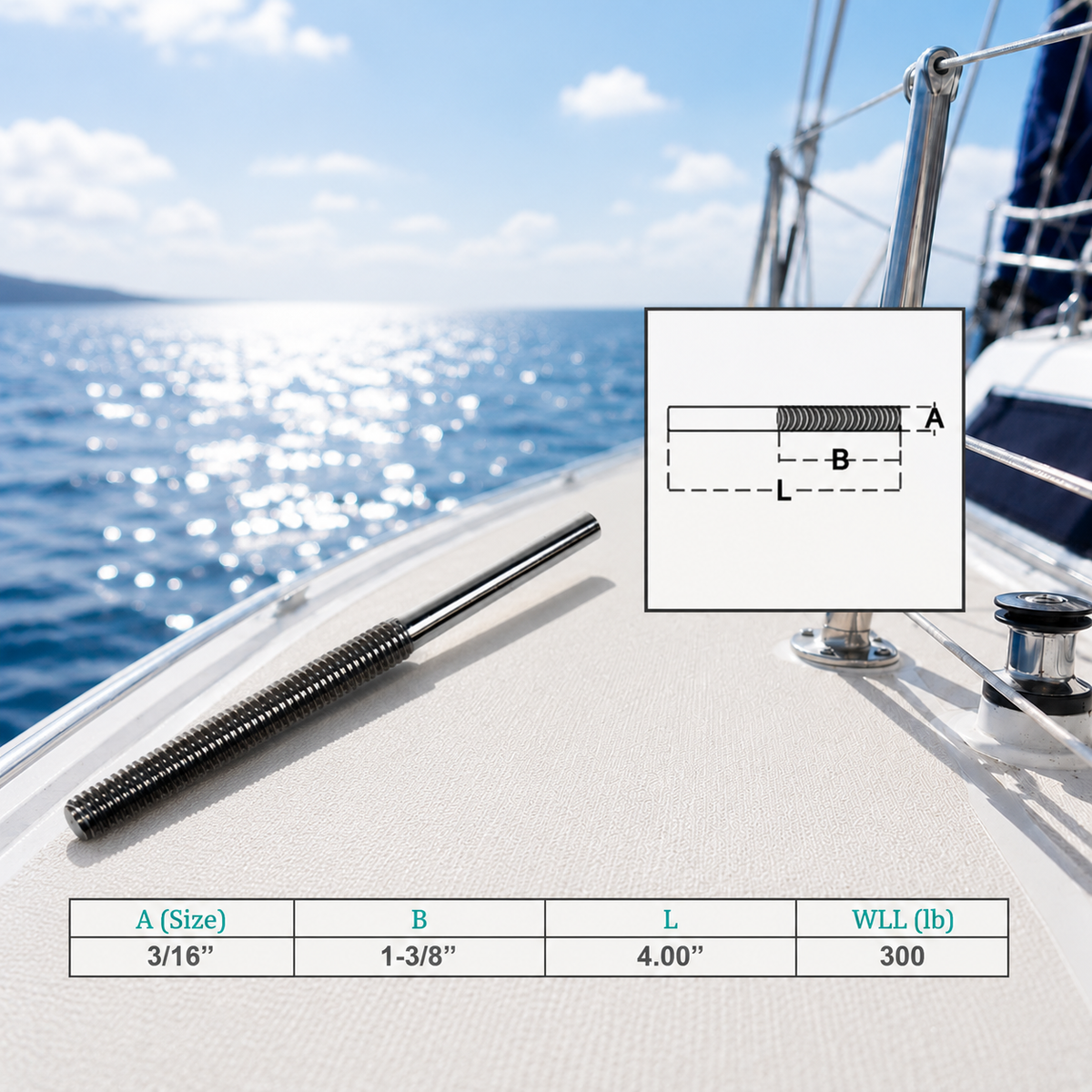 4 Pc Set Marine T316 Forged Stainless Steel Stub End RH Thread Turnbuckle, Right Hand Thread Cable Rigging Tensioner for Boat and Dock