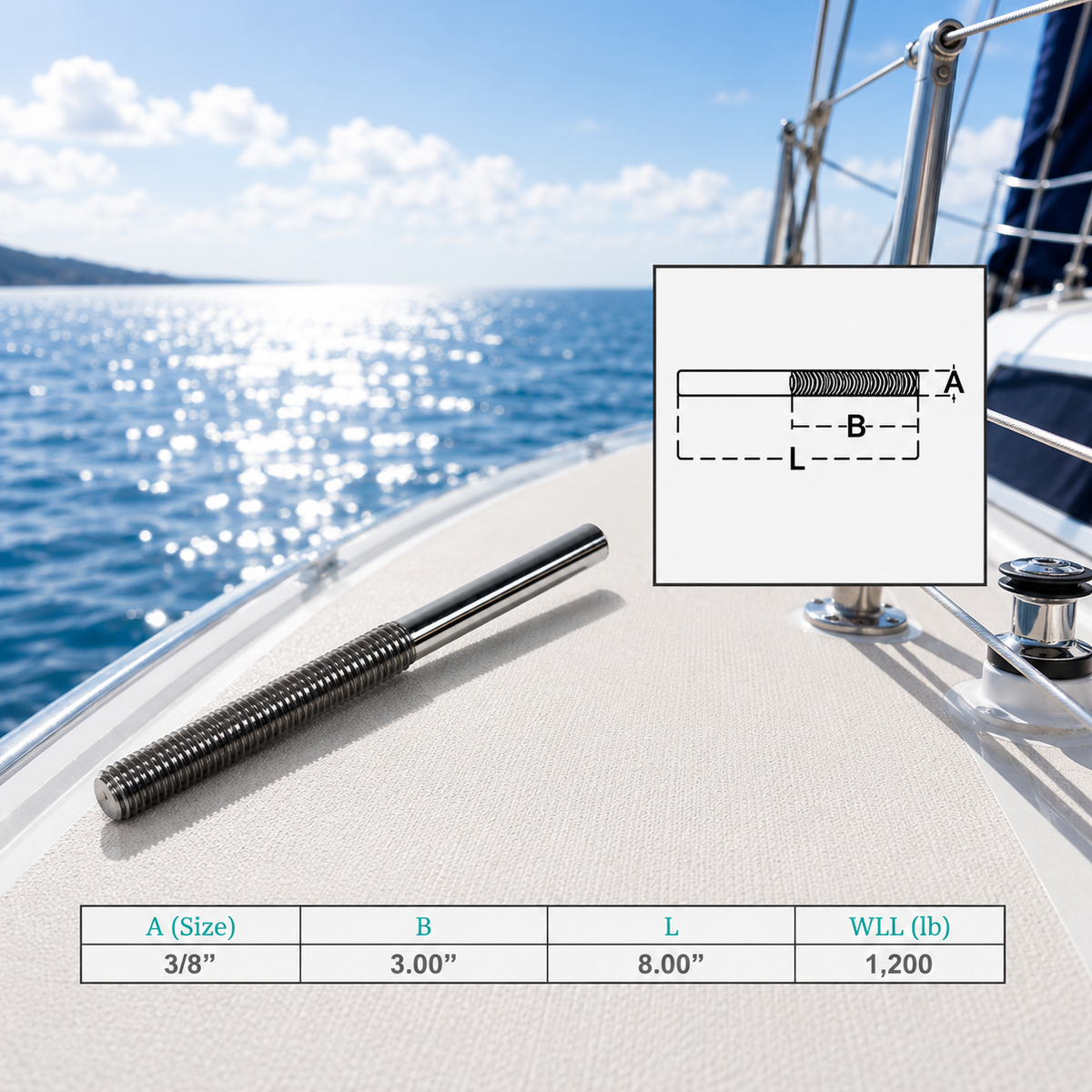 4 Pc Set Marine T316 Forged Stainless Steel Stub End RH Thread Turnbuckle, Right Hand Thread Cable Rigging Tensioner for Boat and Dock