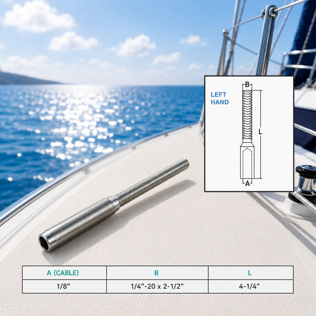 4 Pc Set Marine T316 Stainless Steel Hand Swage Lifeline Stud, Cable Rail Terminal for Deck, Dock, and Railing