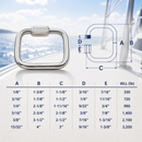4 Pc Set Marine T316 Stainless Steel Square Quick Link, Locking Carabiner Connector for Chain, Rope, Cable, and Rigging
