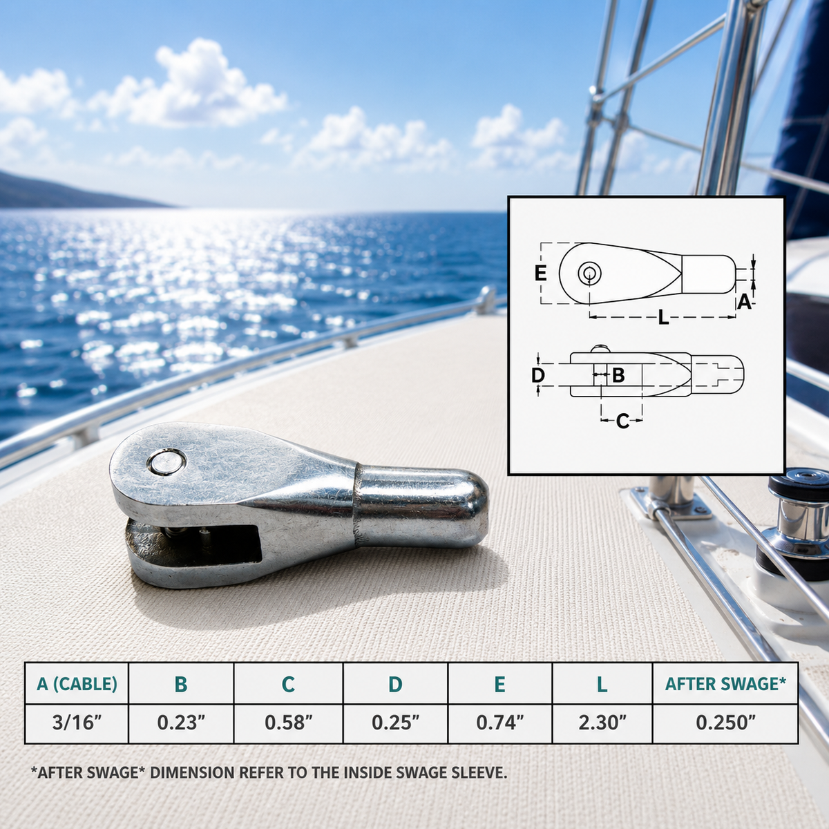 4 Pc Set Marine T316 Stainless Steel Streamline Fixed Jaw Cable Railing Fitting