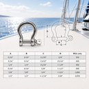 5 Pc Set Stainless Steel Bow Shackle Anchor, Chain Rigging Shackle for Boat, Paracord, Rope, Cable, and Outdoor Hardware