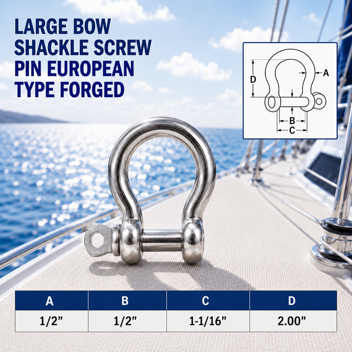 5 Pc Set Stainless Steel Bow Shackle Anchor, Chain Rigging Shackle for Boat, Paracord, Rope, Cable, and Outdoor Hardware