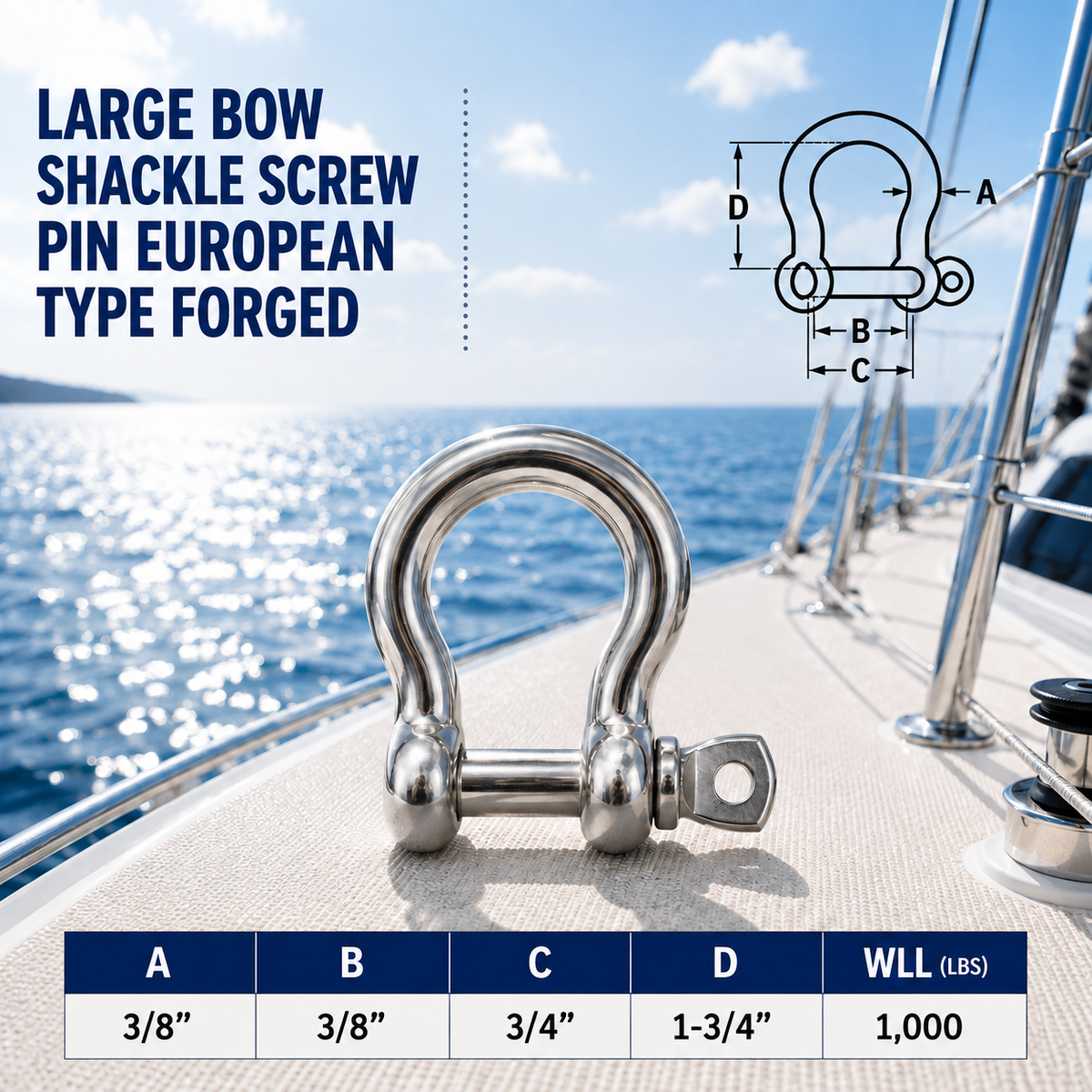 5 Pc Set Stainless Steel Bow Shackle Anchor, Chain Rigging Shackle for Boat, Paracord, Rope, Cable, and Outdoor Hardware