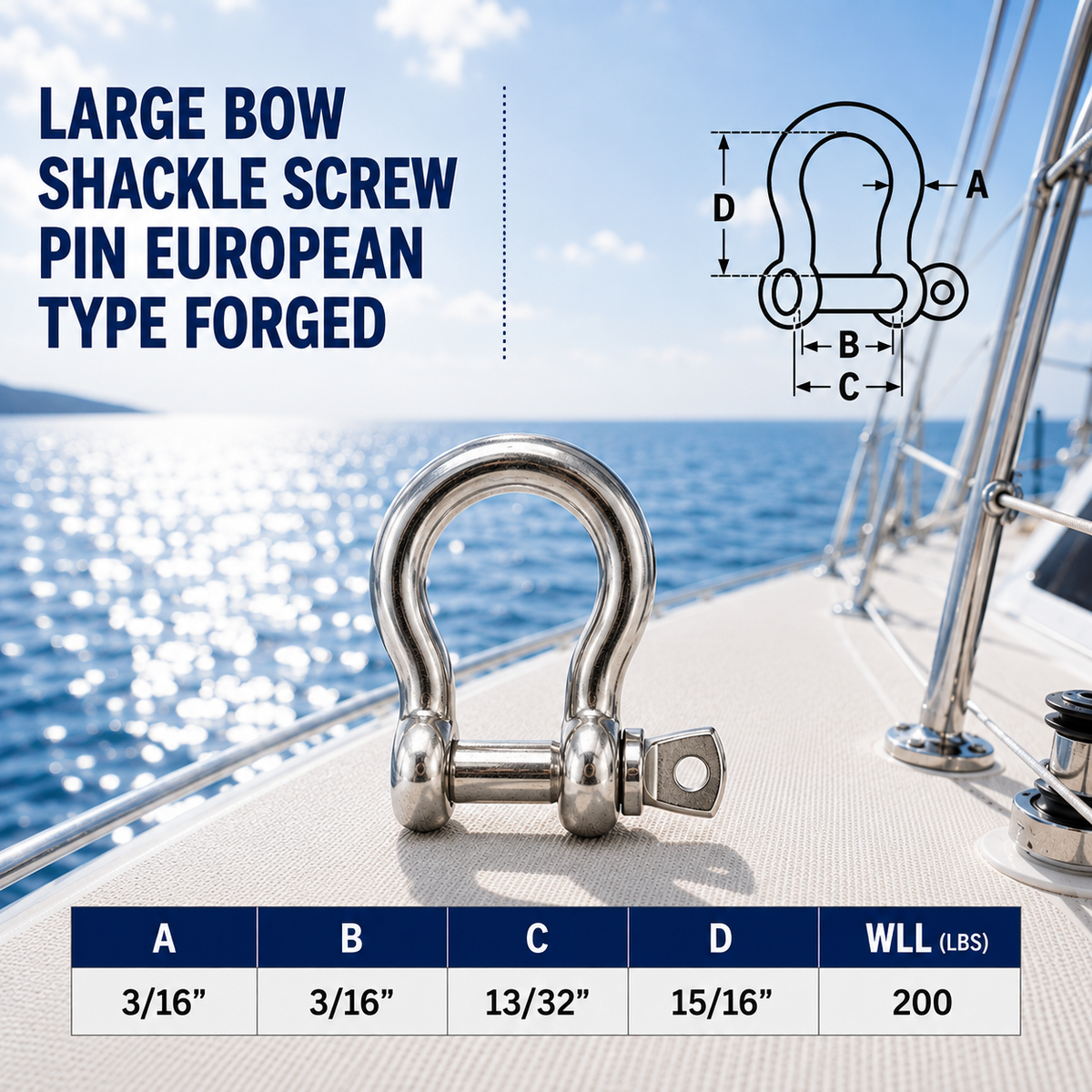 5 Pc Set Stainless Steel Bow Shackle Anchor, Chain Rigging Shackle for Boat, Paracord, Rope, Cable, and Outdoor Hardware