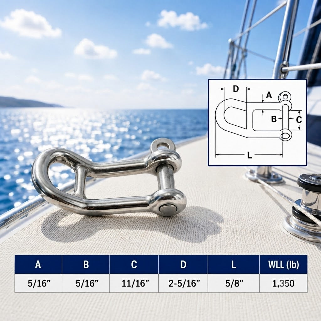 4 Pc Set Marine T316 Stainless Steel Headboard Shackle, Captive Pin Rigging Shackle for Sailboat, Deck, Dock, and Marine Hardware