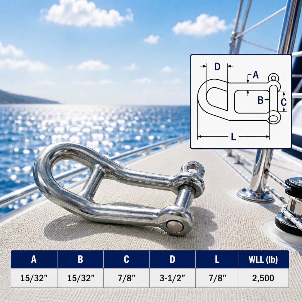 4 Pc Set Marine T316 Stainless Steel Headboard Shackle, Captive Pin Rigging Shackle for Sailboat, Deck, Dock, and Marine Hardware
