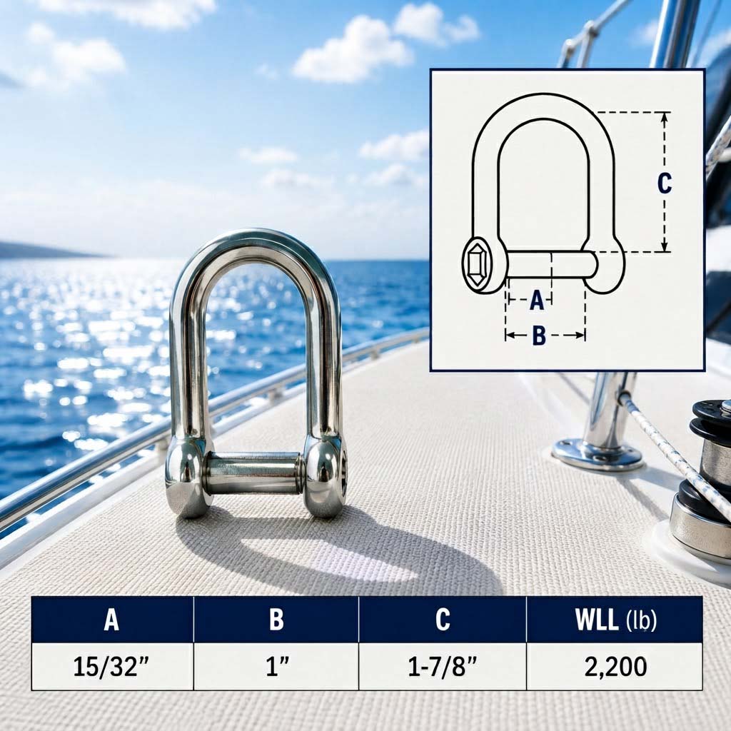 4 Pc Set Marine T316 Stainless Steel D Shackle with Hex Sink Screw Pin, Marine Grade Rigging Shackle for Chain, Rope, and Cable