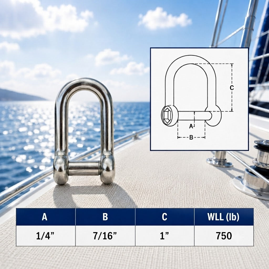 4 Pc Set Marine T316 Stainless Steel D Shackle with Hex Sink Screw Pin, Marine Grade Rigging Shackle for Chain, Rope, and Cable