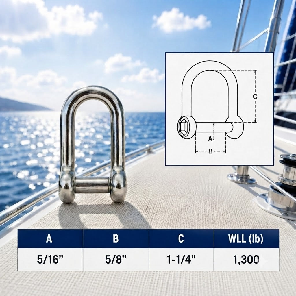 4 Pc Set Marine T316 Stainless Steel D Shackle with Hex Sink Screw Pin, Marine Grade Rigging Shackle for Chain, Rope, and Cable