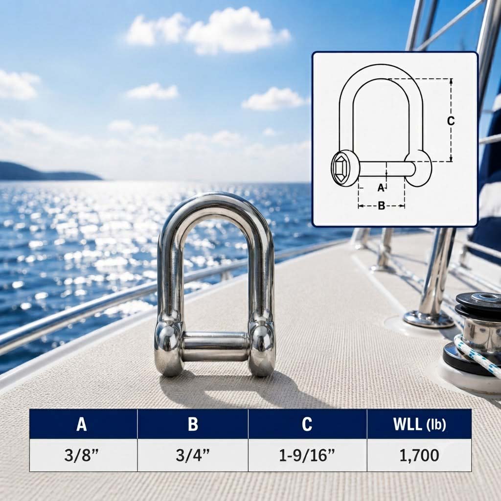 4 Pc Set Marine T316 Stainless Steel D Shackle with Hex Sink Screw Pin, Marine Grade Rigging Shackle for Chain, Rope, and Cable