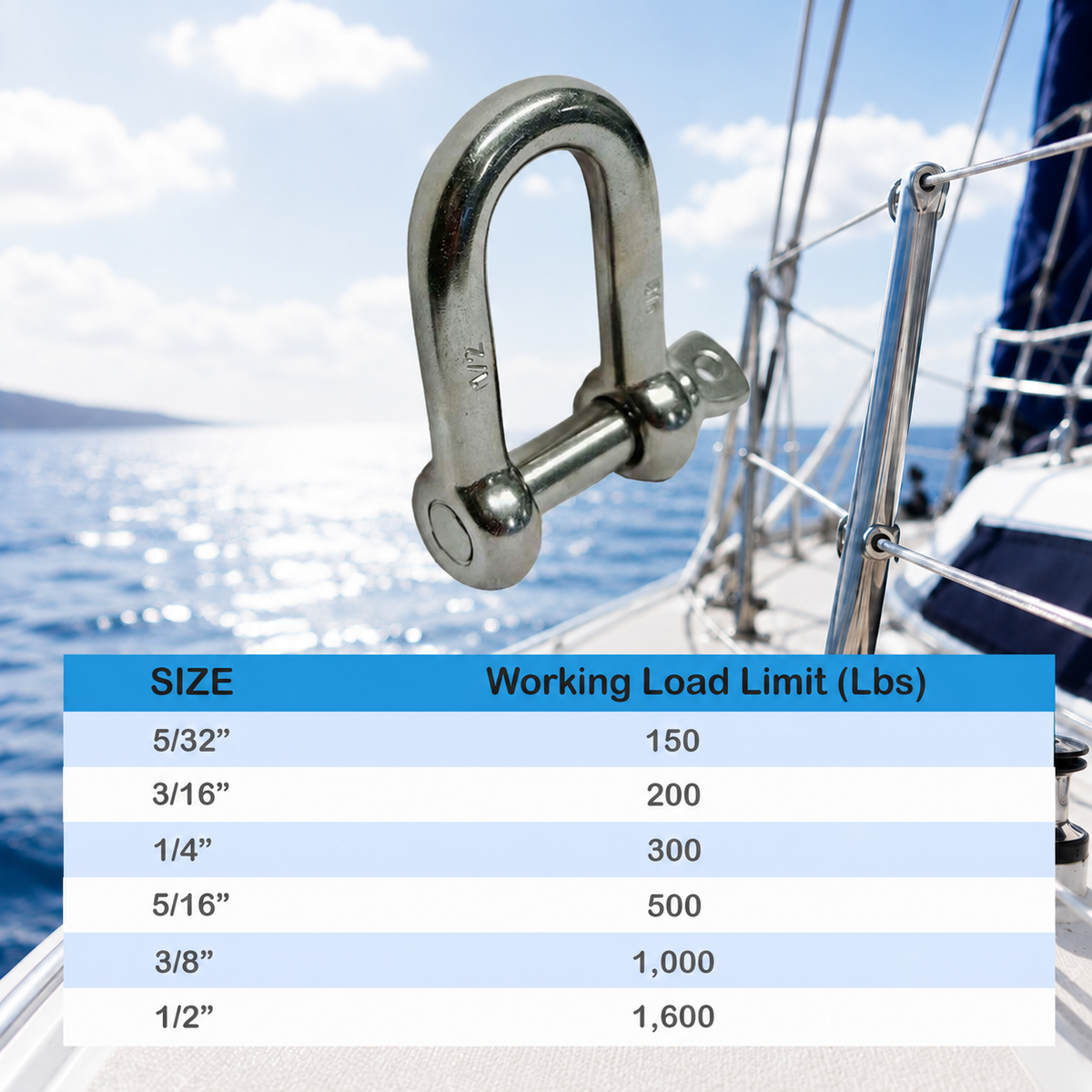 5 Pc Set T316 Stainless Steel D Type Bow Shackle, Marine Boat Anchor Rigging Shackle for Chain, Paracord, Rope