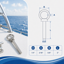 10 Pc Set Marine T316 Stainless Steel Shoulder Eye Bolt, Non Thread Eye Rivet Bolt for Rigging, Mounting, Deck, and Dock Hardware
