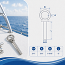 10 Pc Set Marine T316 Stainless Steel Shoulder Eye Bolt, Non Thread Eye Rivet Bolt for Rigging, Mounting, Deck, and Dock Hardware