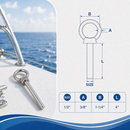 10 Pc Set Marine T316 Stainless Steel Shoulder Eye Bolt, Non Thread Eye Rivet Bolt for Rigging, Mounting, Deck, and Dock Hardware