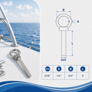 10 Pc Set Marine T316 Stainless Steel Shoulder Eye Bolt, Non Thread Eye Rivet Bolt for Rigging, Mounting, Deck, and Dock Hardware
