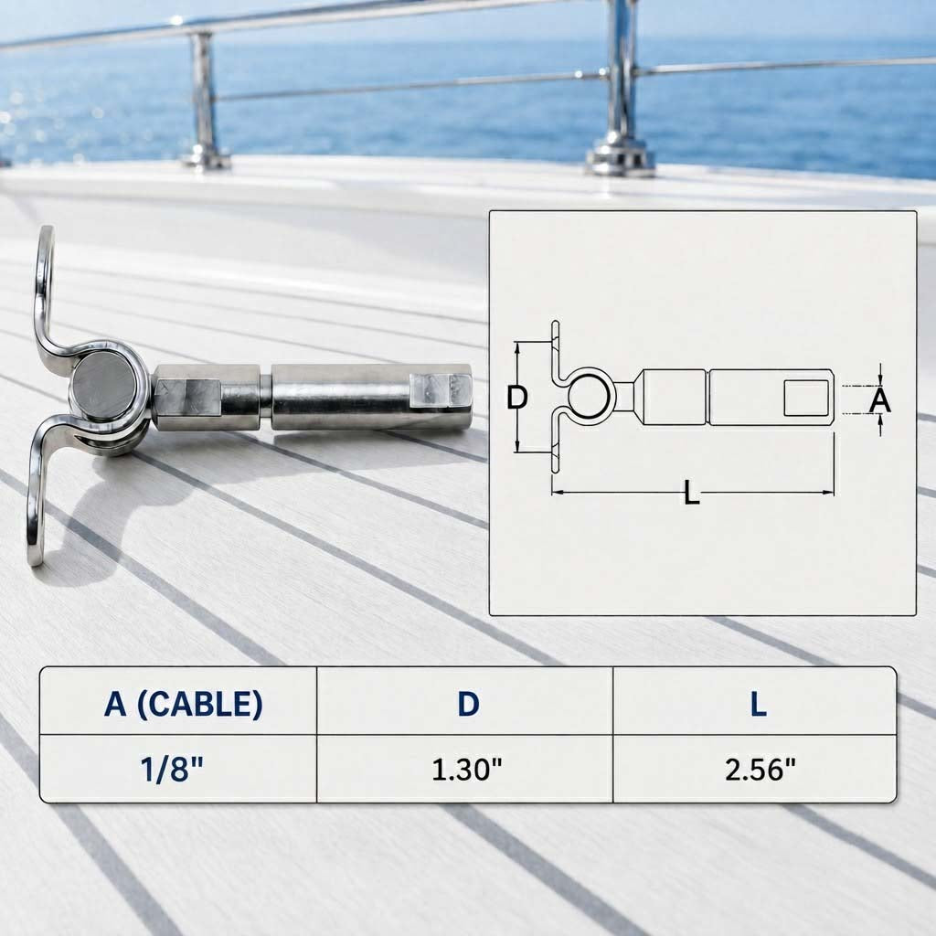 10 Pc Set Marine Stainless Steel Swageless Deck Toggle for 1/8" and 3/16" Cable, Wire Rope Railing Fitting for Deck, Stair
