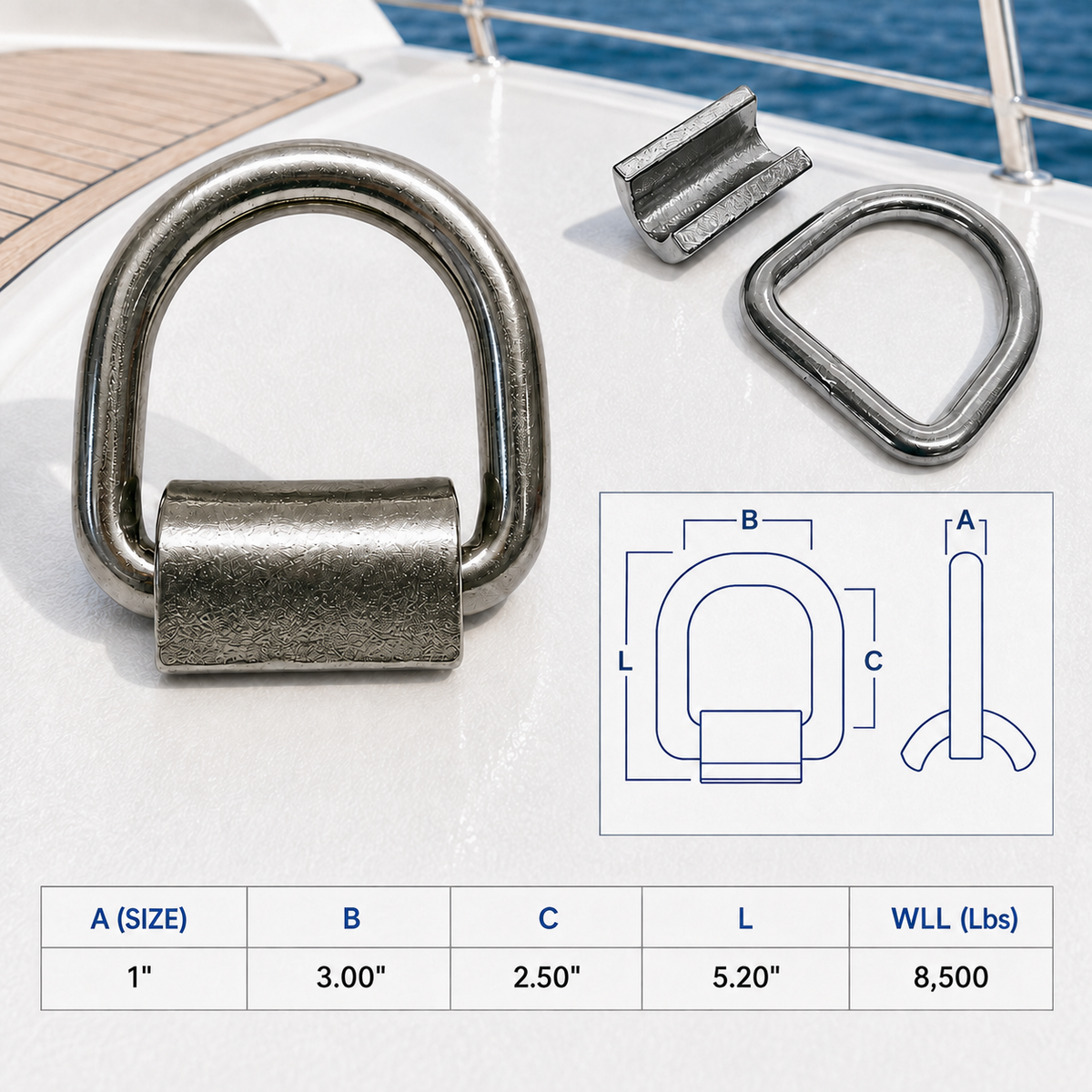 4 Pc Set T316 Stainless Steel Weld-On Lashing Ring D-Ring, Marine Boat Anchor Ring for Tie Down, Rigging, Deck, and Dock Hardware