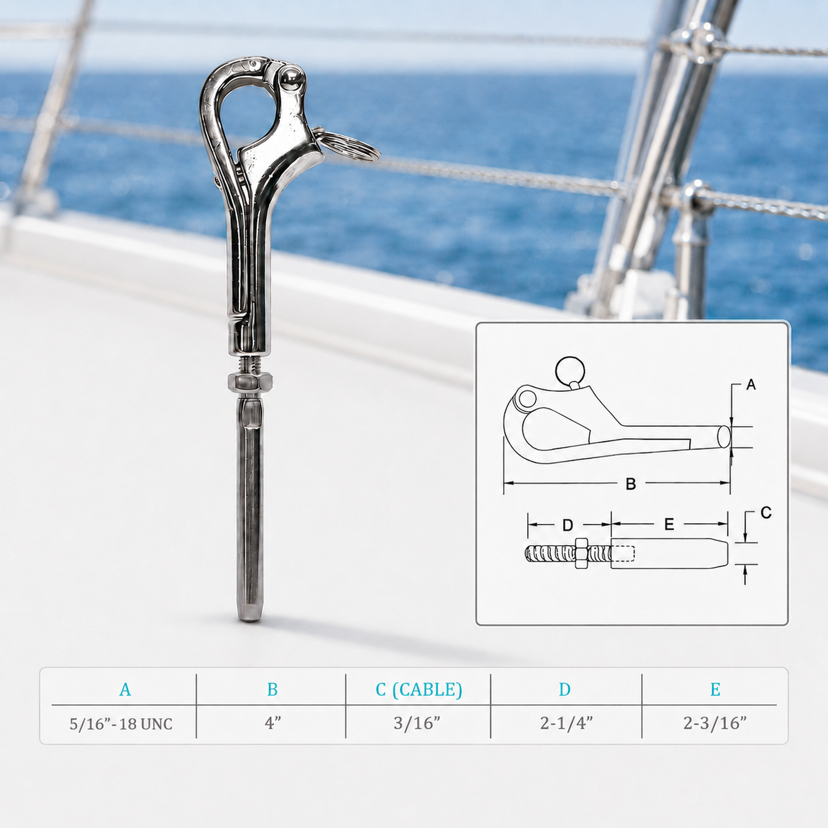 10 Pc Set Marine T316 Stainless Steel Pelican Hook for Cable Wire, Boat Shackle Connector for Lifeline, Rigging, and Deck Hardware