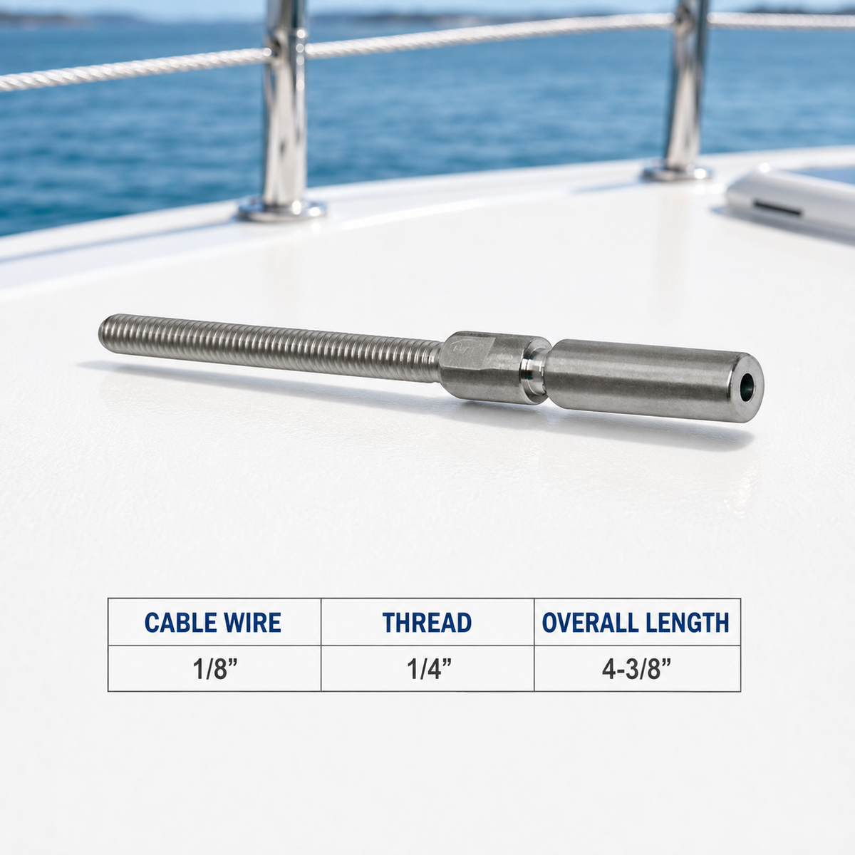 10 Pc Set T316 Stainless Steel Swageless Stud 1/4" Full Thread for 1/8" and 3/16" Cable Wire, Marine Grade Cable Railing Fitting