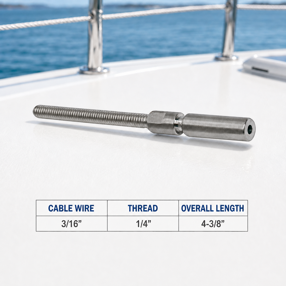 10 Pc Set T316 Stainless Steel Swageless Stud 1/4" Full Thread for 1/8" and 3/16" Cable Wire, Marine Grade Cable Railing Fitting